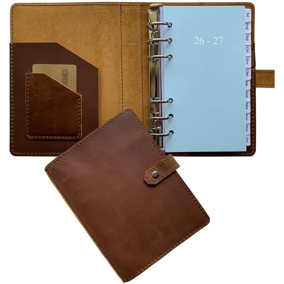 2026-2027 Weekly Leather Planner - A6  Binder Planner for Men and Women, Inner Pockets and Pen Holder, Personal Size