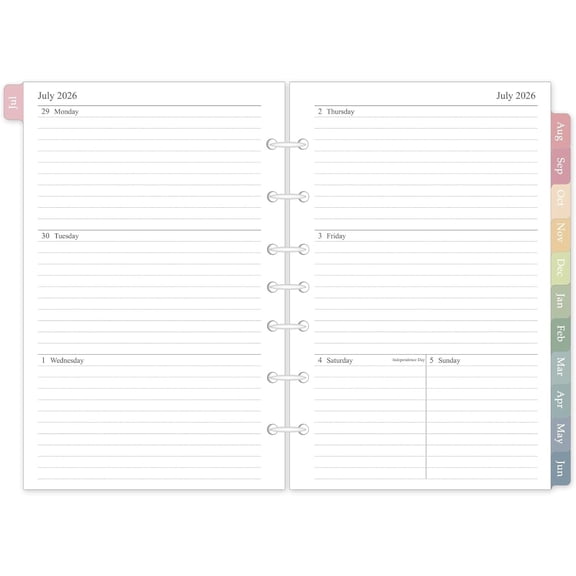 2026-2027 Weekly & Monthly Planner Refill for 7-Hole Punched, 5.5"x8.5" | A5 Medium Planner Inserts with Colorful Monthly Tabs, July 2026 - June 2027, Size 4