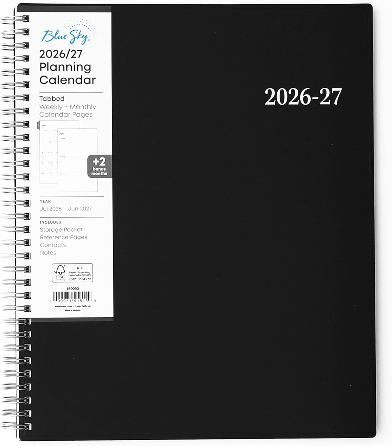2026-2027 Weekly and Monthly Academic Year Planner Calendar, July 2026 - June 2027, 8.5" x 11", Flexible Cover, Wirebound, Laminated Tabs, Enterprise