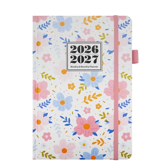 2026 2027 Weekly and Monthly Planner Hardcover Floral Print Elastic Closure Pen Loop Organizer Journal Notebook