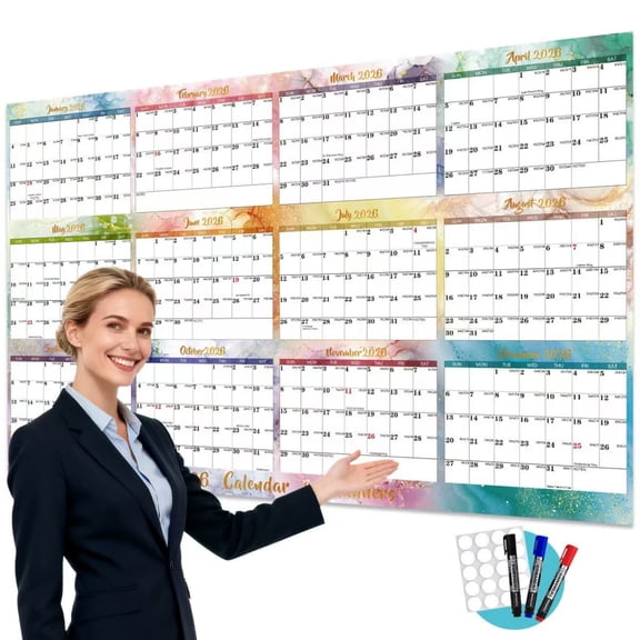 2026 2027 Yearly Wall Calendar Dry Erase Calendar for Wall 32" x 48" Large Erasable Monthly Wall Calendar Wet & Dry Erase Yearly Planner, Jan. 2026 - Dec. 2027 Double-Sided
