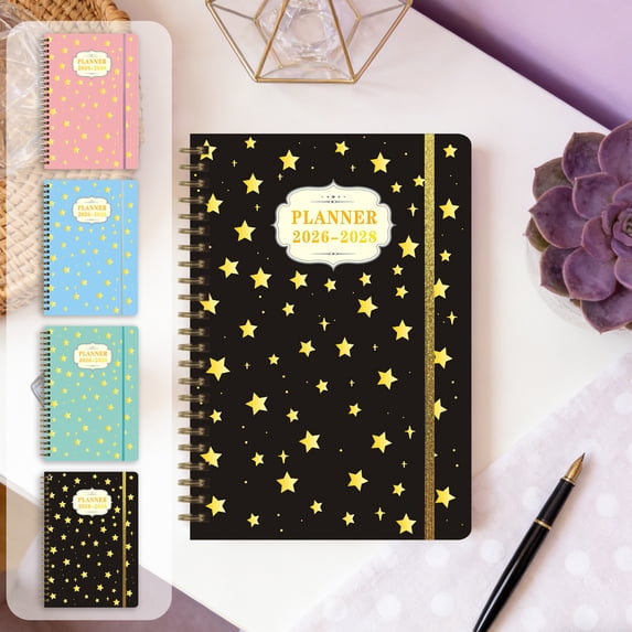 2026-2028 Academic Weekly & Monthly Planner - Star Pattern Calendar with Tabs, Daily Planning Journal for Workers, Professionals & Home Use, Portable Organizer for Goal Setting, 6*8in, Black