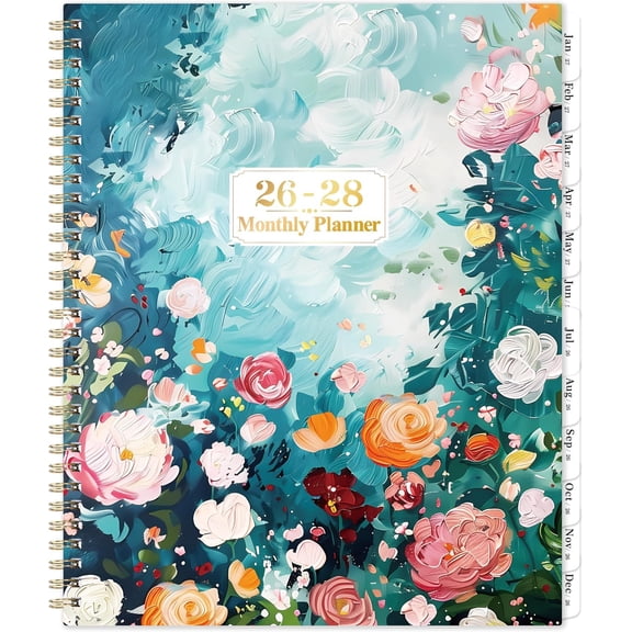 2026-2028 Monthly Planner/Calendar - Jul. 2026 - Jun. 2028, 9" x 11", 2 Year Monthly Planner, Tabs, 2-Size Pocket, Floral