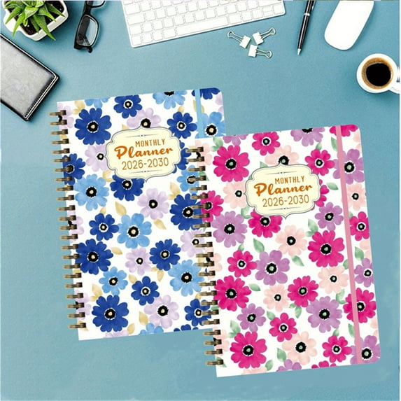 2026-2030 A5 English Monthly Planner - Stay Organized in Style, Durable Coil-Bound Notebook with Thick Tear-Resistant Separating Pages & Pen Loop for Office & Long-Term Scheduling, 8.26*5.9in, F