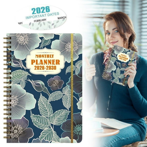 2026-2030 Monthly Planner 6x8 Inch 5 Years Calendar Planner Dual Coil Spiral Binding Calendar Book Long-Termism Planner with Calendar 2026-2030 & Holiday Note Pages Day Planner Elastic Closure B
