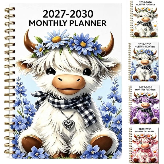 2026-2030 monthly planner- Cute highland cow 60 month notebook with monthly tabs, 5 year calendar planner spiral binding, portable calendar