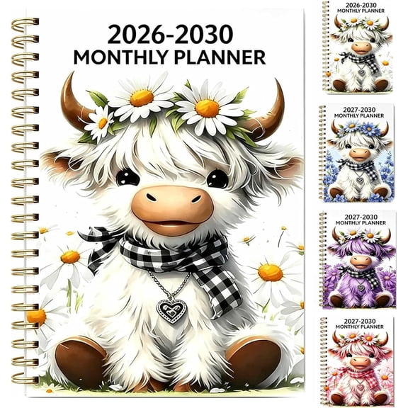 2026-2030 monthly planner- Cute highland cow 60 month notebook with monthly tabs, 5 year calendar planner spiral binding, portable calendar