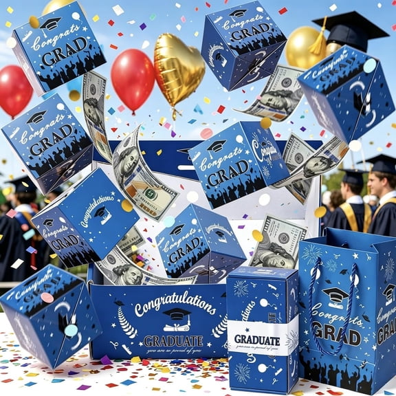 2026 20pcs Graduation Explosion Pop Gift Box - Surprise Money Box for Grad Party, Bouncy Confetti Card, Empty Fillable Candy Bouquet