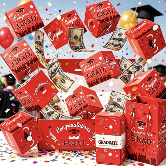 2026 20pcs Graduation Explosion Pop Gift Box - Surprise Money Box for Grad Party, Bouncy Confetti Card, Empty Fillable Candy Bouquet