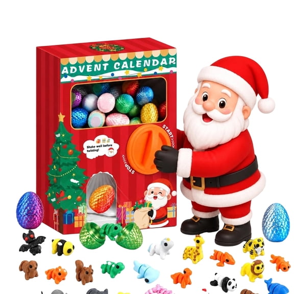 2026 24 Pcs 3D Printed Animals Advent Calendar with Capsule Vending Machine 24 Surprise Eggs with Animal Figures Inside, Interactive Advent Countdown, Christmas Gift, Refillable & Reusable