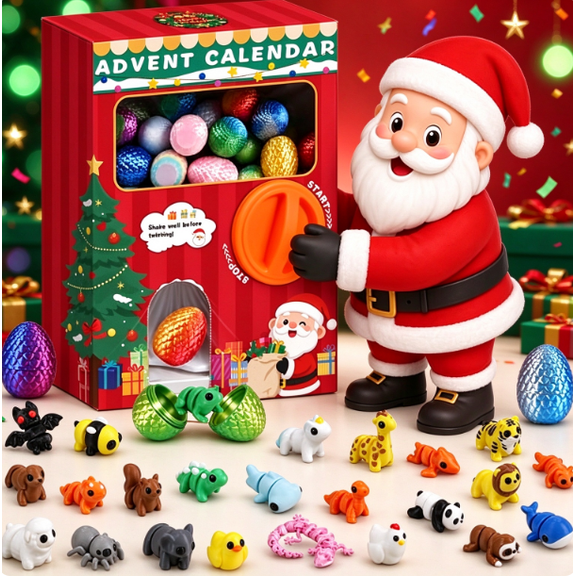2026 24 Pcs 3D Printed Animals Advent Calendar with Capsule Vending Machine, Collectible Animal Figurine Set for Holiday Party and Display