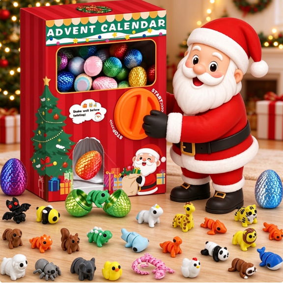 2026 24 Pcs 3D Printed Animals Advent Calendar with Capsule Vending Machine, Surprise Egg Dispenser Toy for Kids Christmas Morning Fun