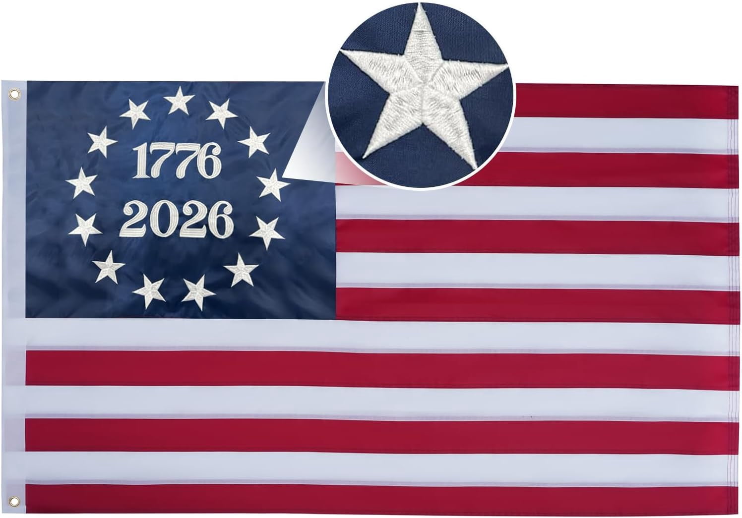 2026 250 Anniversary USA Flag 3X5 ft, Embroidered 1776 2026 American Betsy Ross Flags for 250th Anniversary Outside, Bennington 13 Colonies US 250 American Flag with 2 Brass Grommets