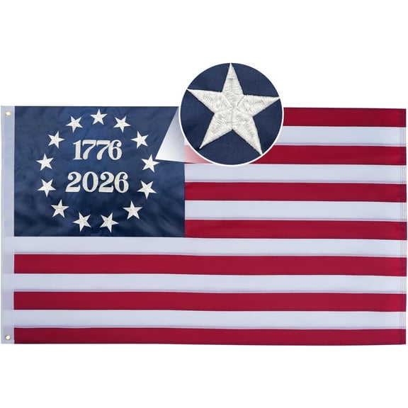2026 250 Anniversary USA Flag 3X5 ft, Embroidered 1776 2026 American Betsy Ross Flags for 250th Anniversary Outside, Bennington 13 Colonies US 250 American Flag with 2 Brass Grommets