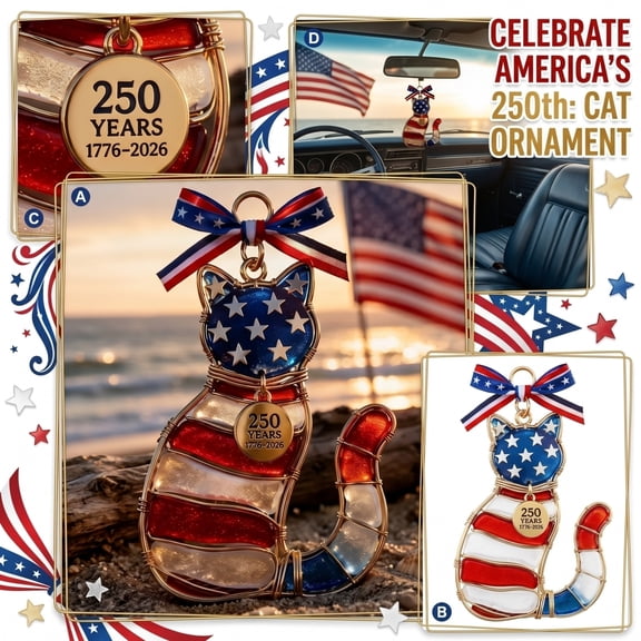 2026 250 Anniversary USA Merchandise 4th of July cat Patriotic Ornament USA 250th Anniversary Merchandise 1776 2026 4th of July decrotion Accessories Gift Red White Blue Usa Ornament