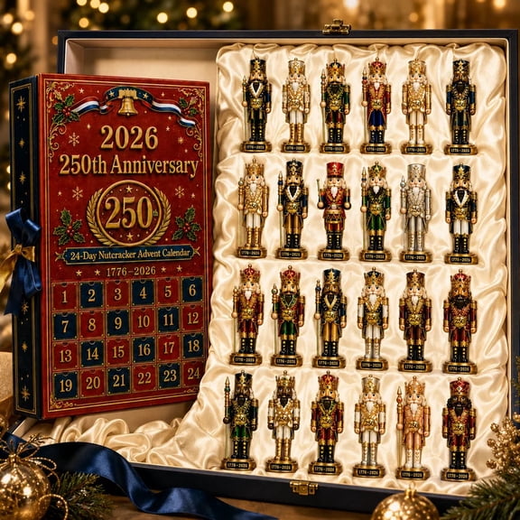 2026 250th Anniversary Nutcracker Christmas Advent Calendar 24 Days Collectible Nutcracker Ornaments Countdown Gift Box Patriotic Christmas Holiday Decor