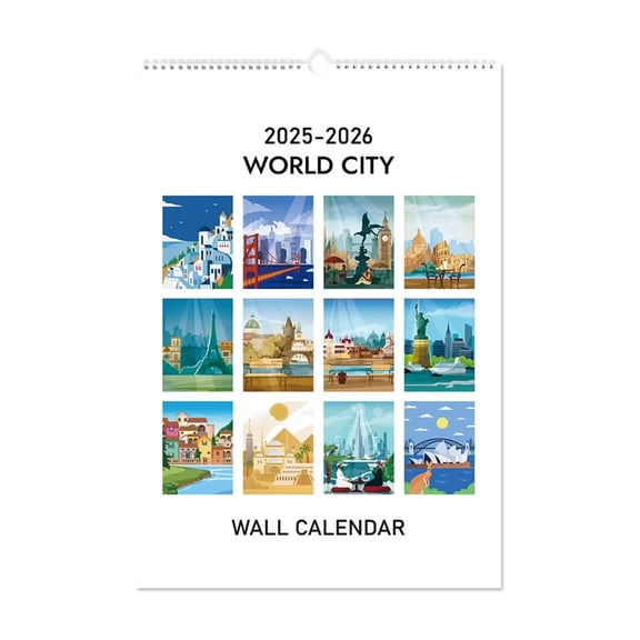 2026-27 World City Wall Calendar, Thick Paper Yearly Planning Calendar Monthly Schedule Planner With Public Holidays, Stylish Travel-Themed Organizer For Home & Office