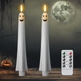 thumbnail image 1 of 2026 2PCS Halloween Ghost Themed Flameless Taper Candle with Remote Timer Battery-Operated White LED Candles with Spooky Ghost Faces, 1 of 7