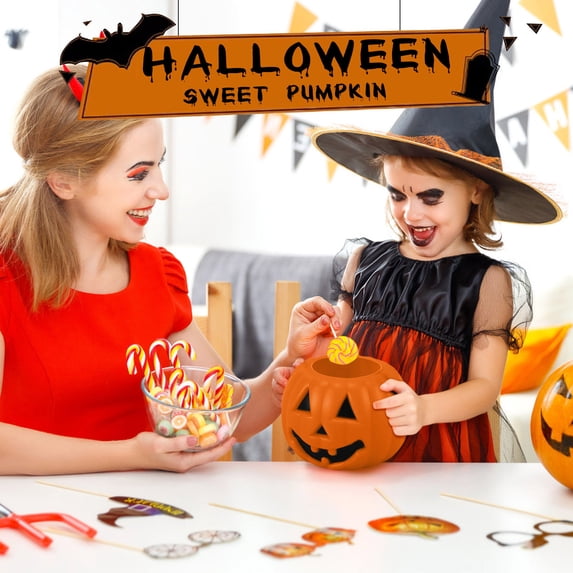 2026 2Pcs Mini Pumpkin Candy Buckets – 2.7in Plastic Trick-or-Treat Pails with Handles, Kids Halloween Party Favors