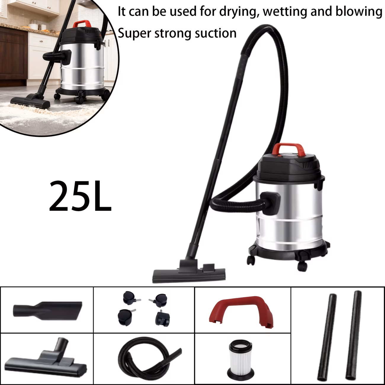 2026 3-in-1 Wet and Dry Vacuum Cleaner, 110V High Power Car Vacuum, Sweeper, 18kPa Suction, Efficient Filtration System, Durable and Drop-proof, Portable Handle, Indoor and Outdoor, Car and Pet Hair