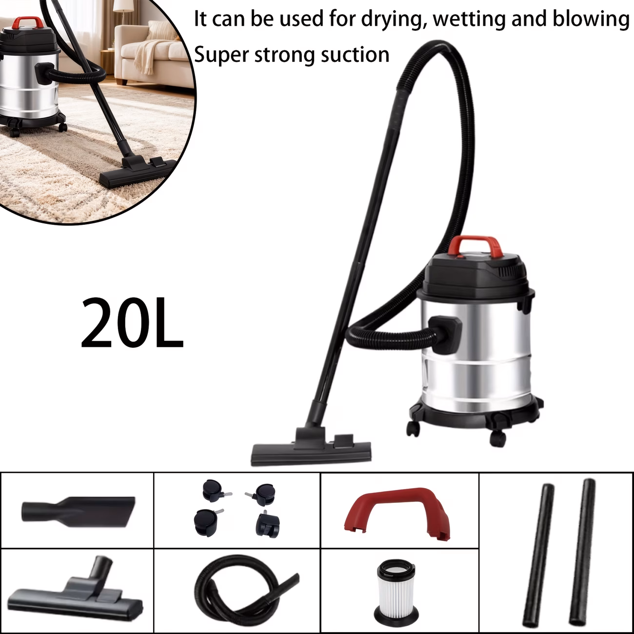 2026 3-in-1 Wet and Dry Vacuum Cleaner, 110V High Power Car Vacuum, Sweeper, 18kPa Suction, Efficient Filtration System, Durable and Drop-proof, Portable Handle, Indoor and Outdoor, Car and Pet Hair