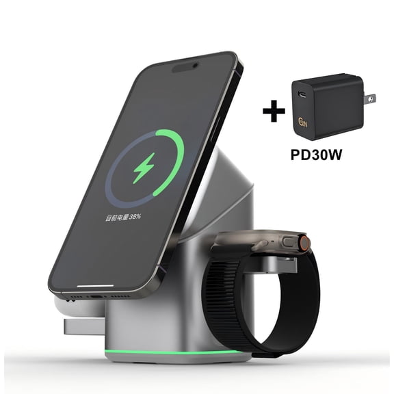 2026 3-in-1 Wireless Charger Touch Pop-up Station - Auto Rotation Magnetic Stand for Multi-Device Charging, Fast Charging Dock For iPhone 17 16 15 14 13 12 Apple Watch Airpod Charging