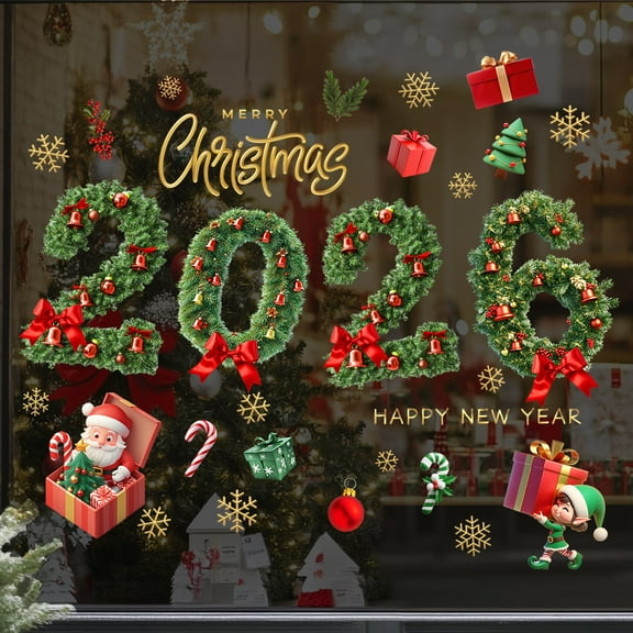 2026 30Pcs Christmas Window Clings, Reusable Static Stickers For Holiday Door And Glass Decorations, Festive Snowflake And Holiday Character Decals For Home And Office.