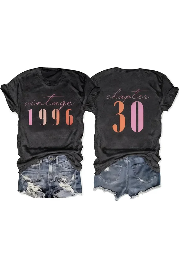 2026 30th Birthday Gift Shirts Vintage 1996 Shirt for Women Letter Print Retro Party Tops Short Sleeve Casual Tee
