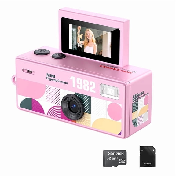 2026 With 32GB TF Card Mini Digital Cameras with 0.96 Inch Flip Screen, Built in Flash, 130 Wide Angle, 1080P HD Tiny Vintage Digital Camera for Beginners Teens and Adults