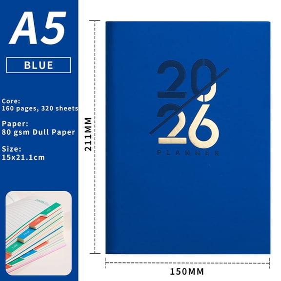 2026 365-Day Daily Planner for Students,Teachers & Professionals,A5 Time Management Notebook,300 Pages with 2026-2027 Calendar & Ribbon Bookmark