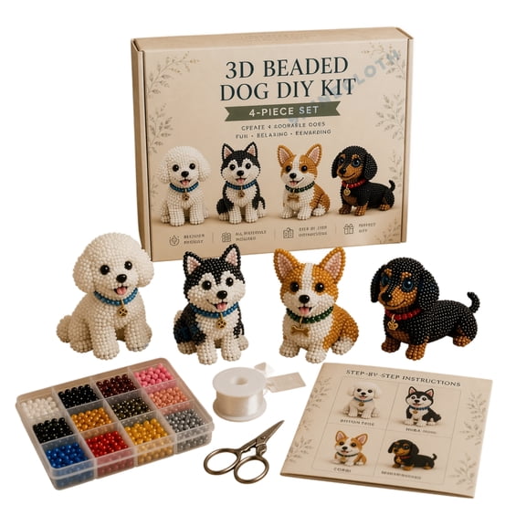 2026 3D Beaded Animal DIY Kit, Cute Dog Beading Craft Set, DIY Bead Art Kit for Beginners & Craft Lovers
