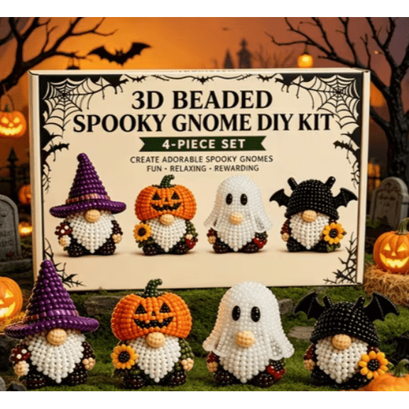 2026 3D Beaded Dog DIY Kit, 4-Piece Bead Animal Making Kit for Beginners & Creative Adults (Halloween Gnome)