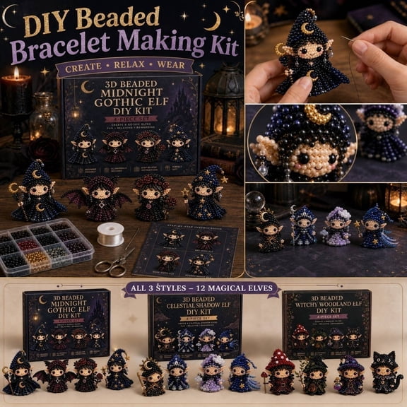 2026 3D Beaded Elf DIY Kit, 4-Piece Fantasy Beaded Ornament Craft Set, Complete Beading Kit with Tools for Handmade Decor Making (Celestial Elf)