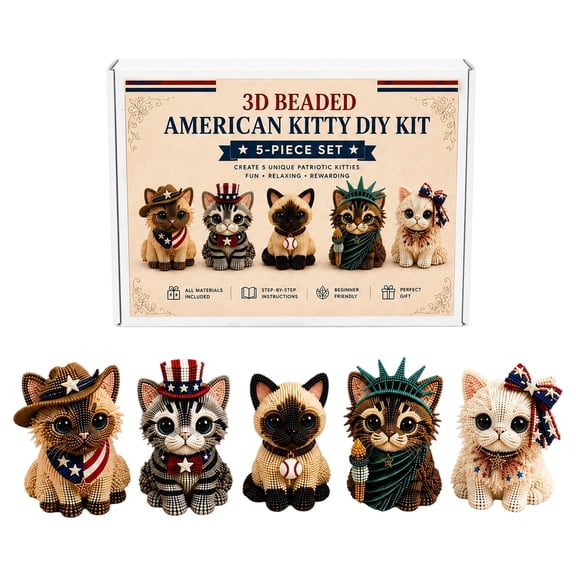2026 3D Beaded Independence Day Kitty DIY Kit, 5-Piece Bead Animal Making Kit for Beginners & Creative Adults