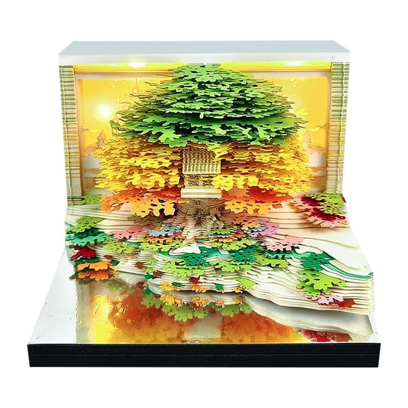 2026 3D Desk Calendar with LED Lights, 3D Memo Block, Tree House, Detachable 2026 Calendar, Time Piece Calendar 2026, Gift for Christmas, Thanksgiving, Birthday W1M5