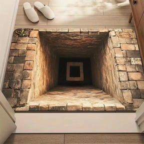 2026 3D Hole Rug, Stone Well Texture Design Area Rug, Washable Outdoor Rugs Anti-Slip Soft Extra Thick Carpet Entryway Indoor Door Mat for Living Room Bedroom Home