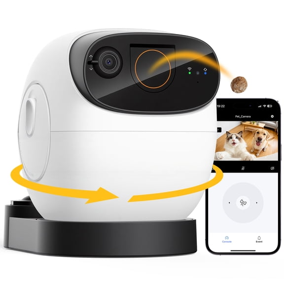 2026 3K Pet Camera Treat Dispenser, 32ft Remote Tossing for Dogs & Cats Reduces Separation Anxiety, 360 View, Security Indoor Cam w/ Phone App, Barking Alerts, No Subscription, 5G WiFi, Robot M3