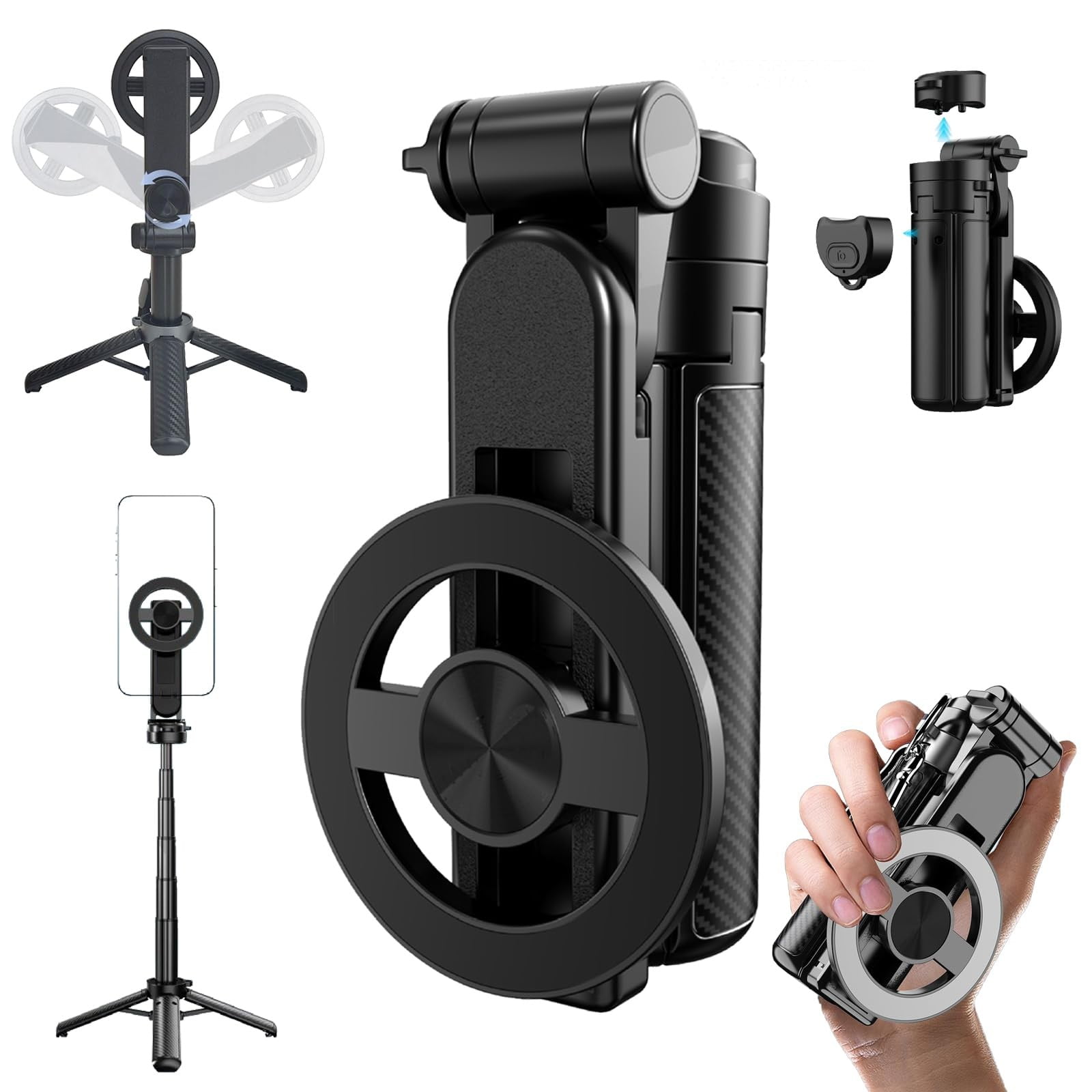 2026 4-in-1 Magnetic Selfie Stick with 360° Rotating Tripod and Wireless Remote—Portable for Travel