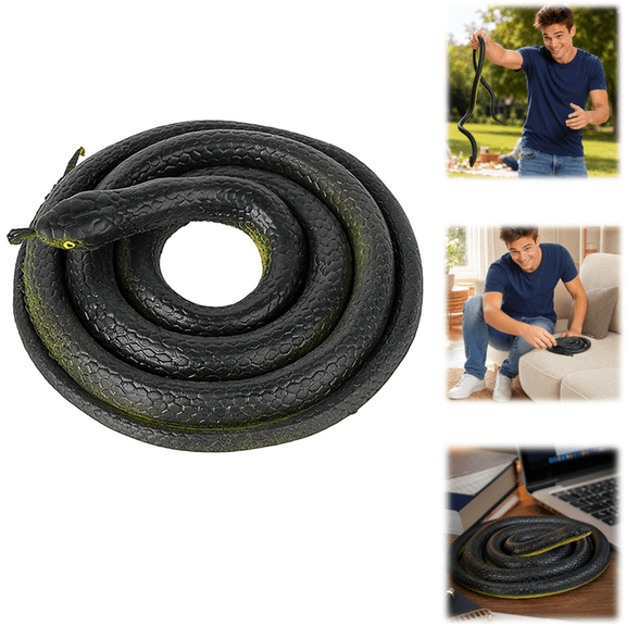 2026 47" Realistic Rubber Snake - Coiled Fake Black Mamba for Garden to Keep Birds & Squirrels Away - Scary Prank Stuff & Halloween Prop for Adults Black
