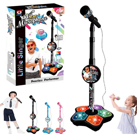 2026 5-in-1 All-in-One Microphone – Adjustable Stand, Bluetooth, LED Lights & Echo, Fun Karaoke Device for Teens’ Singing & Music Sessions Black