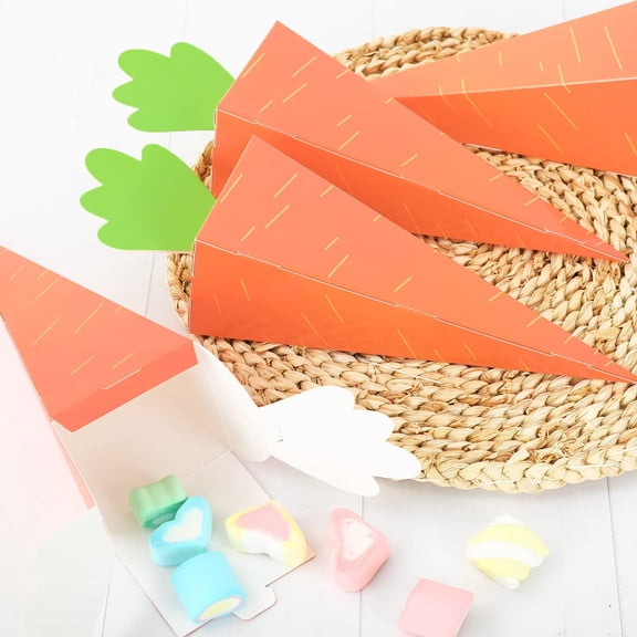 2026 50 Pcs Carrot Treat Boxes 7.8" x 1.6" Carrot Shaped Cookie Candy Boxes 3D Carrot Cardboard Box, Easter Treat Boxes Party Favor Bags for Easter Spring Themed Birthday Party Easter Decoration