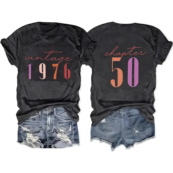 2026 50th Birthday Gift Shirts Vintage 1976 Shirt for Women Letter Print Retro Party Tops Short Sleeve Casual Tee