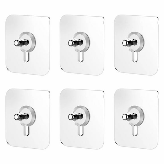 2026 6-Pack Heavy-Duty Adhesive Screw Stickers – 2-in-1 No-Drill Wall Hooks for Shelves, Towels & Kitchen, Clear (Plastic)
