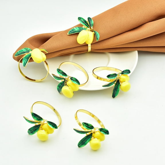 2026 6-Pack Yellow Lemon Napkin Rings - Cute Fruit Decorative Holders with Green Leaves for Wedding, Summer Holiday, Party & Home Table Settings
