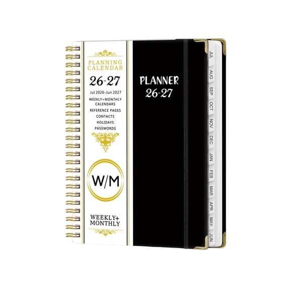 2026.7-2027.6 English A5 Planner Note, Weekly Monthly Schedule with Dividers, Coil Bound Academic Journal for Work, Black
