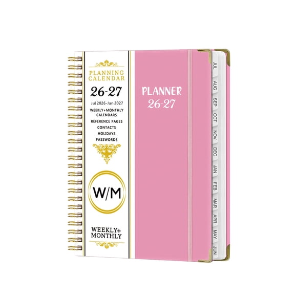 2026.7-2027.6 English A5 Planner Note, Weekly Monthly Schedule with Dividers, Coil Bound Academic Journal for Work, Pink
