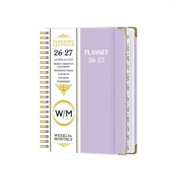 2026.7-2027.6 English A5 Planner Note, Weekly Monthly Schedule with Dividers, Coil Bound Academic Journal for Work, Purple