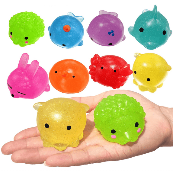 2026 8 Pack Jumbo Glitter Mochi Squeeze Toys Animals Squeeze Stress Relief Toys Party Favors A