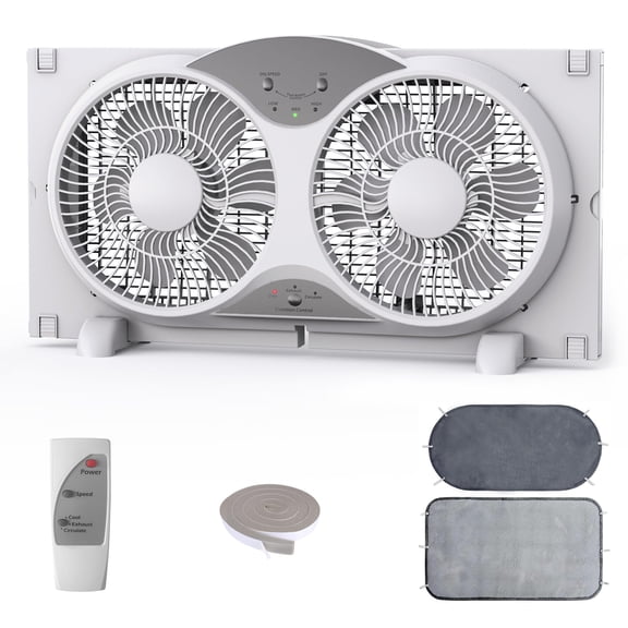 2026 9 Inch Twin Window Fan  Quiet, Reversible Airflow, with Removable Cover and Bug Screen, 3 Speeds, Adjustable Width 23.5"-37", ETL Certified for Bathroom/Kitchen, ETL Certified