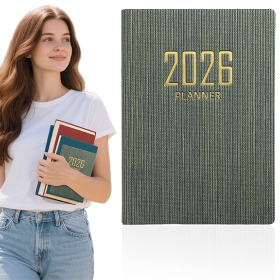 2026 A5 English Planner Notebook, Portable PU Leather Cover Daily Weekly Monthly Agenda Organizer, 365-Day Schedule Journal for Office, Work, Travel and Personal Planning(1PC)